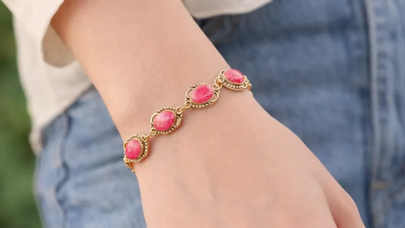 Pink Stone Metal Bracelet